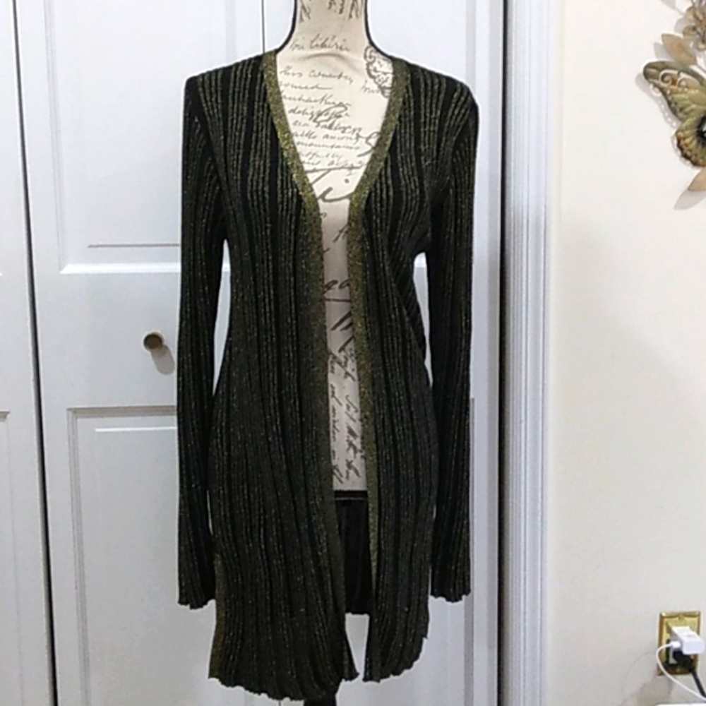 Jaclyn Smith  Black and gold shimmer cardigan large